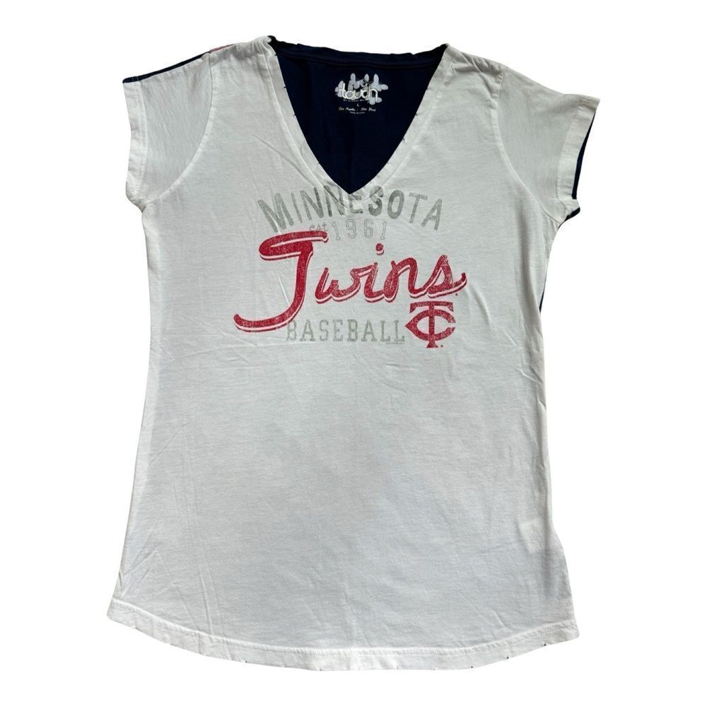 MN Twins Baseball Women's Touch by Alyssa Milano V-Neck Screened Front & Back LG